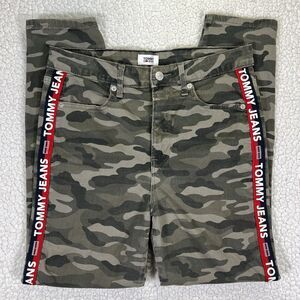 Tommy Jeans Womens 10 (Actual 31x26.5) High Rise Ankle Pant Zip Fly Olive Camo